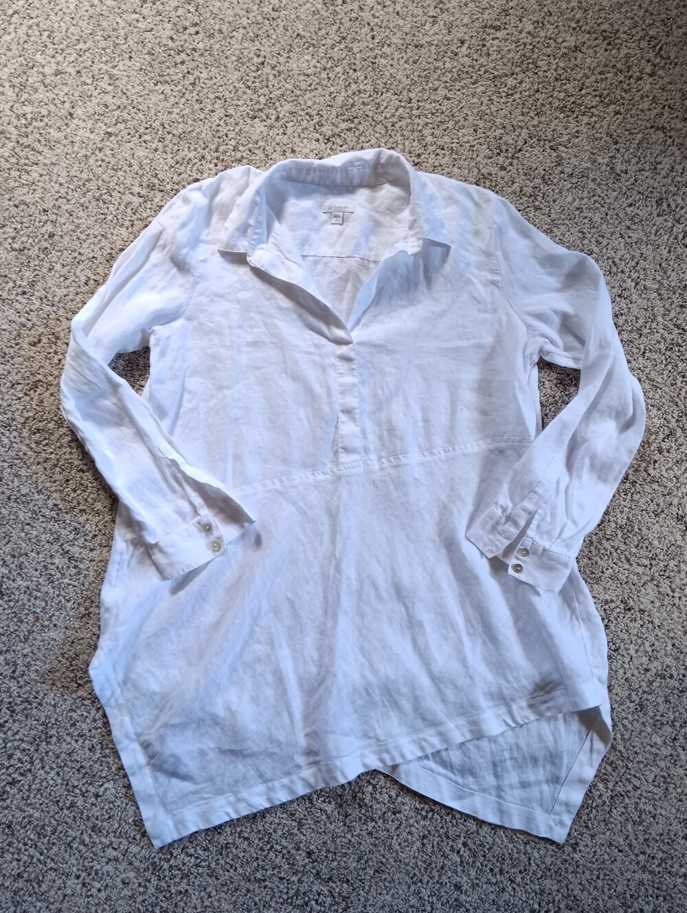 J Jill Love Linen White Asymmetrical Hem Long Sleeve Tunic Shirt Medium